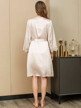 [Ivory] SilkSilky-UK 3/4 Sleeve V Neck Nightdress&Dressing gowns 007