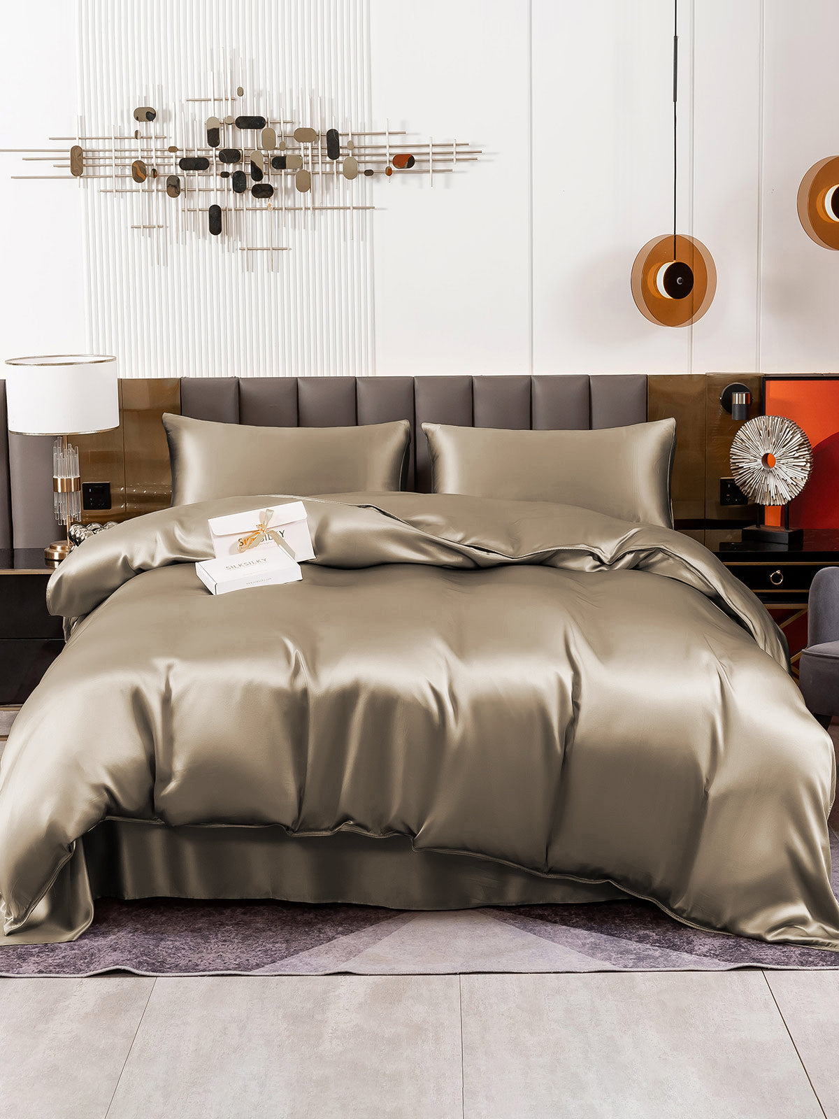[Khaki] SilkSilky-UK 19Momme Pure Silk Bedding Set 002