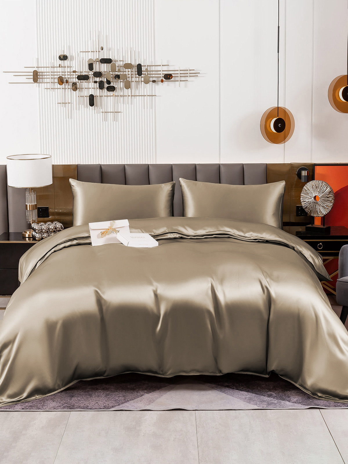 [Khaki] SilkSilky-UK 19Momme Pure Silk Bedding Set 002