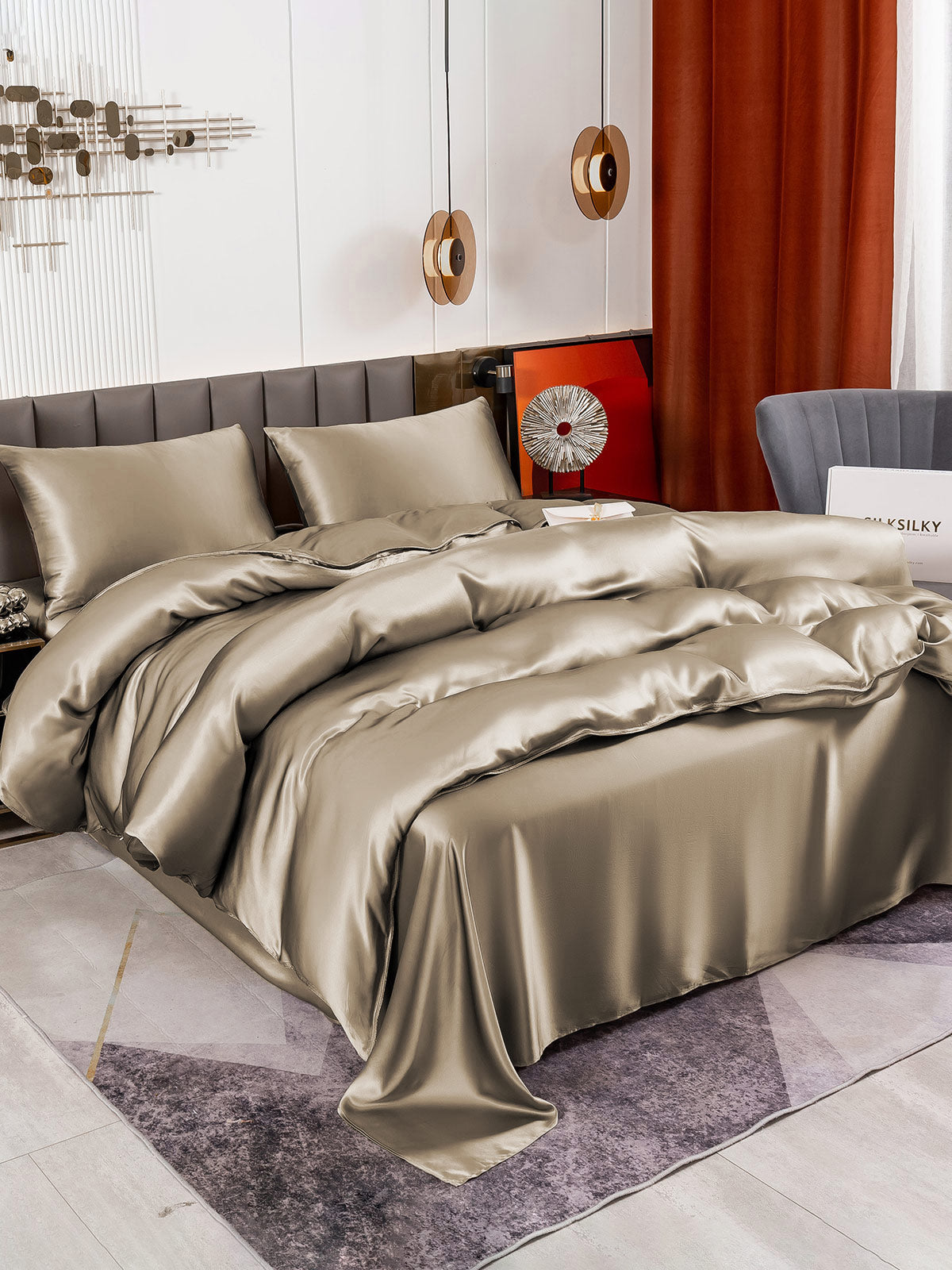 [Khaki] SilkSilky-UK 19Momme Pure Silk Bedding Set 003
