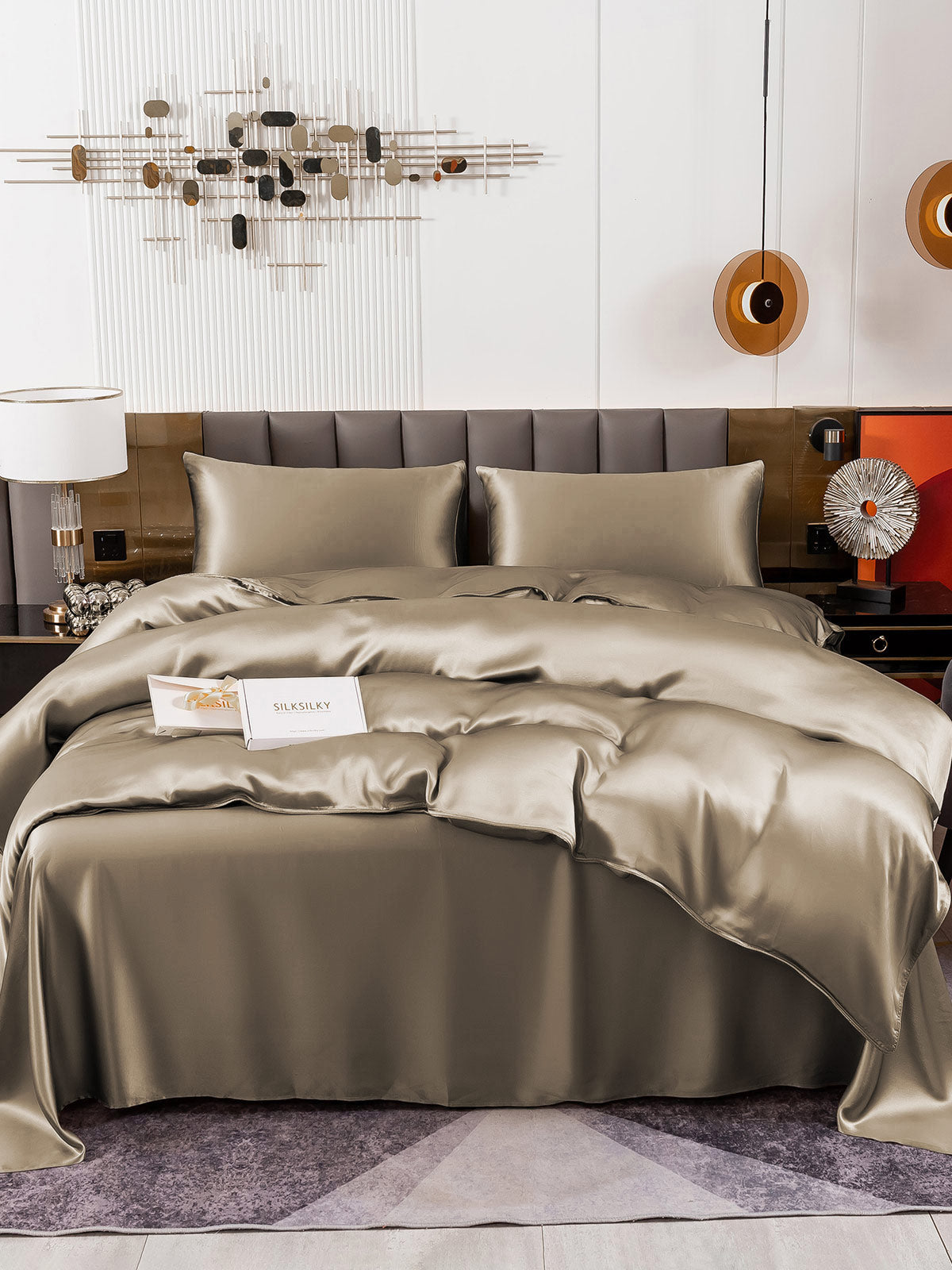 [Khaki] SilkSilky-UK 19Momme Pure Silk Bedding Set 004