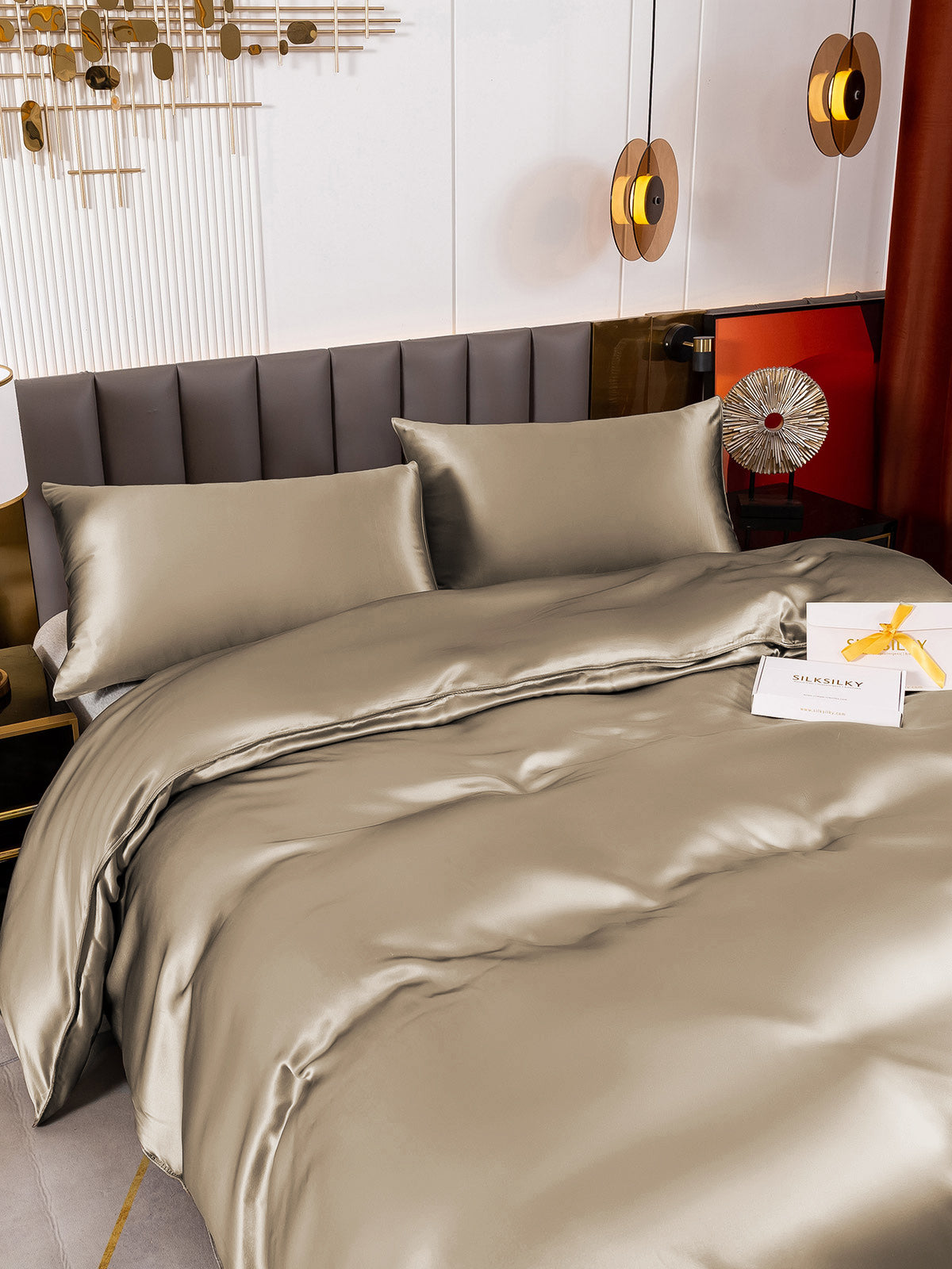 [Khaki] SilkSilky-UK 19Momme Pure Silk Bedding Set 004