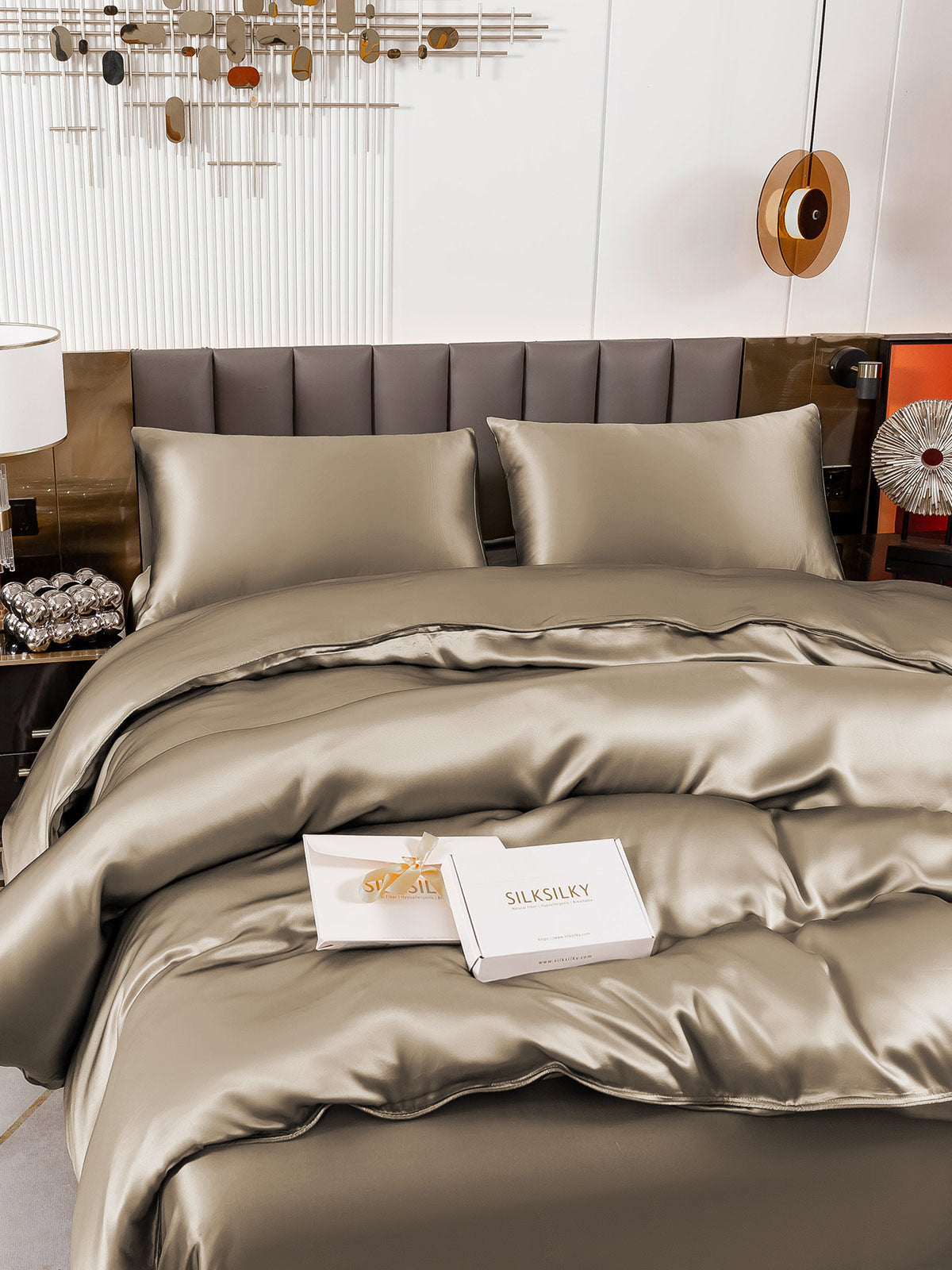 [Khaki] SilkSilky-UK 19Momme Pure Silk Bedding Set 005