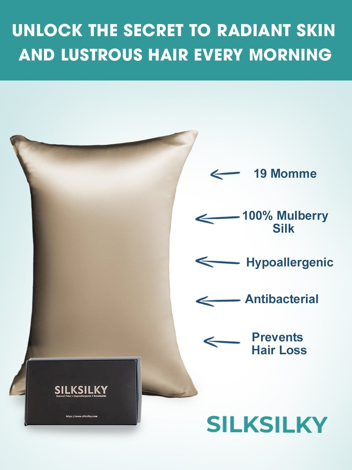 [Khaki] SilkSilky-UK 19Momme Pure Silk Pillowcase 003
