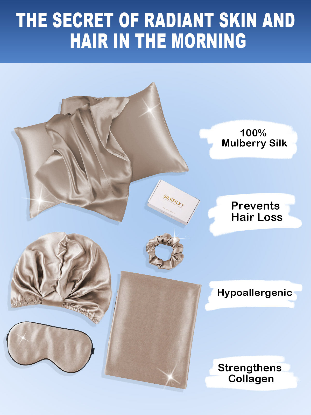 [Khaki] SilkSilky-UK 19Momme Pure Silk Pillowcase Set 002