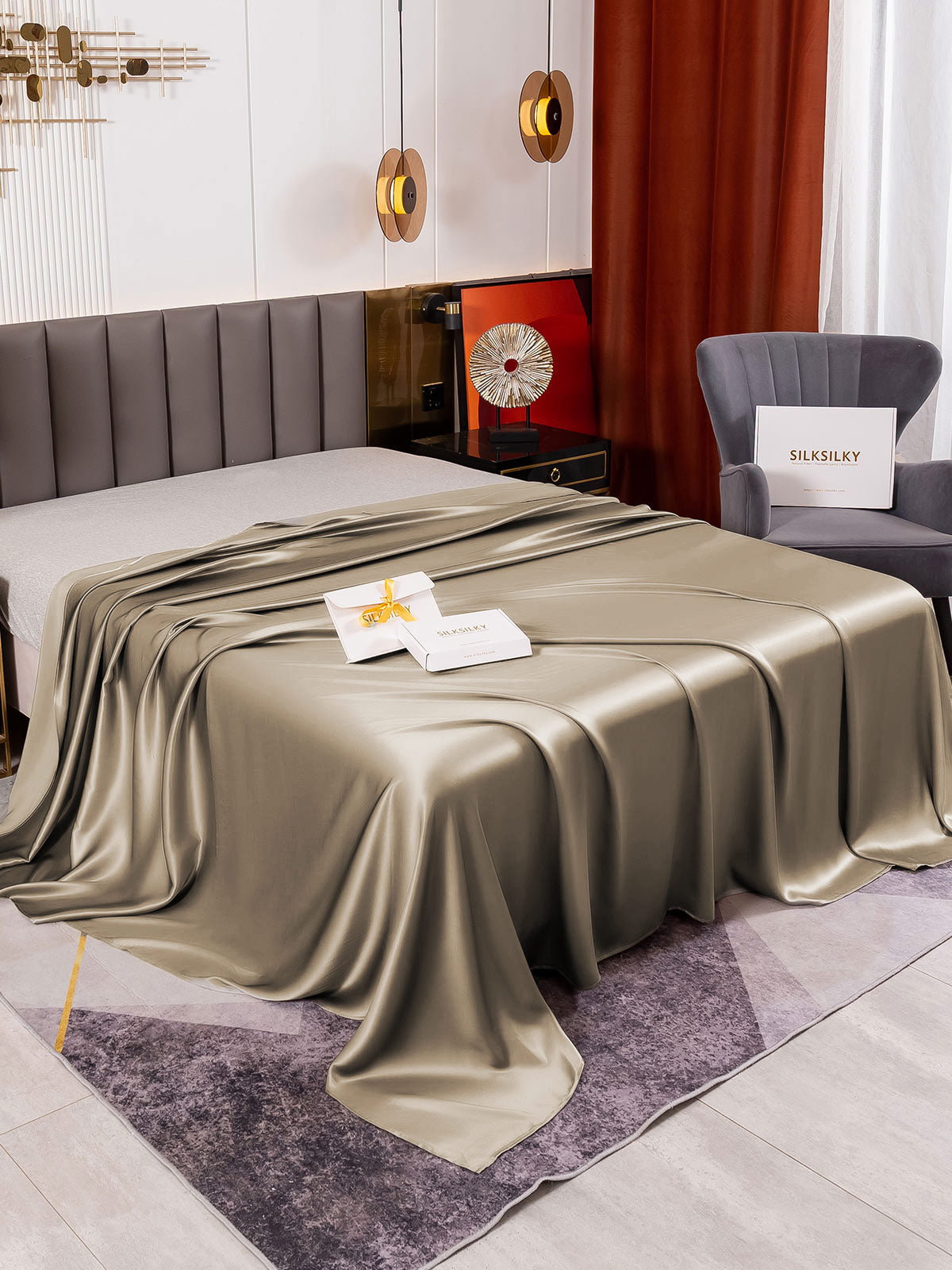[Khaki] SilkSilky-UK 19Momme Pure Silk Sheet 001