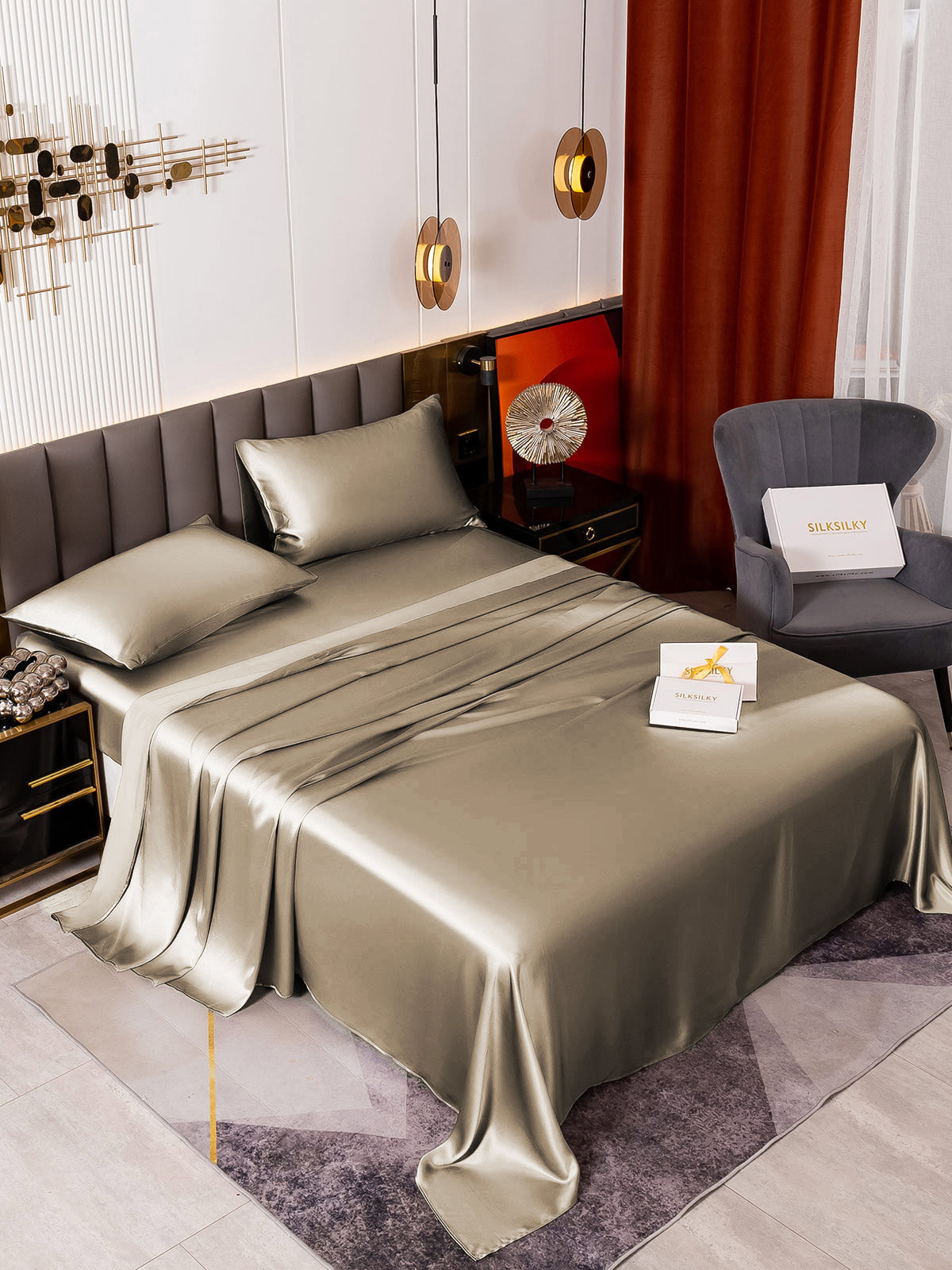 [Khaki] SilkSilky-UK 19Momme Pure Silk Sheet 001