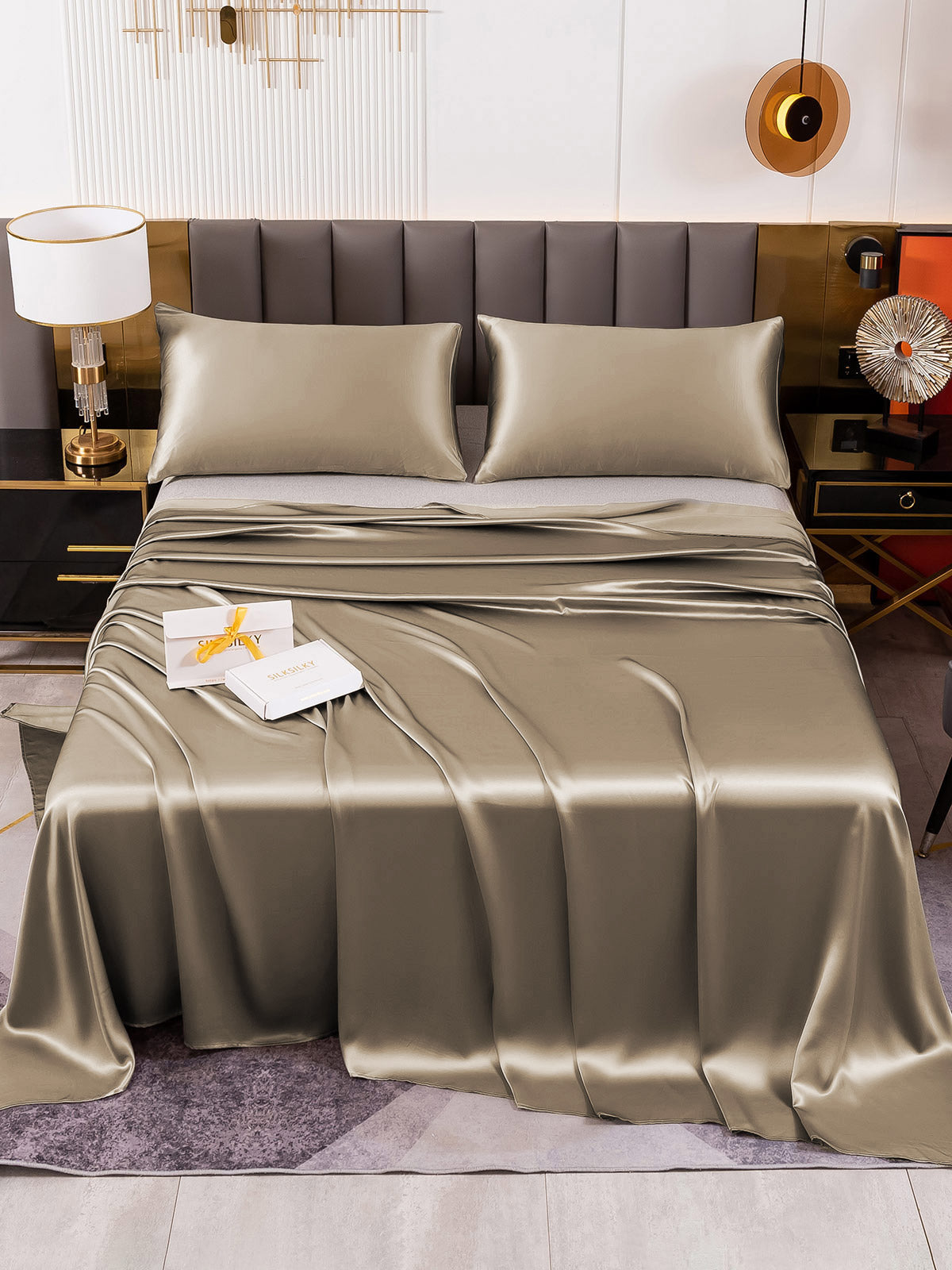 [Khaki] SilkSilky-UK 19Momme Pure Silk Sheet 002