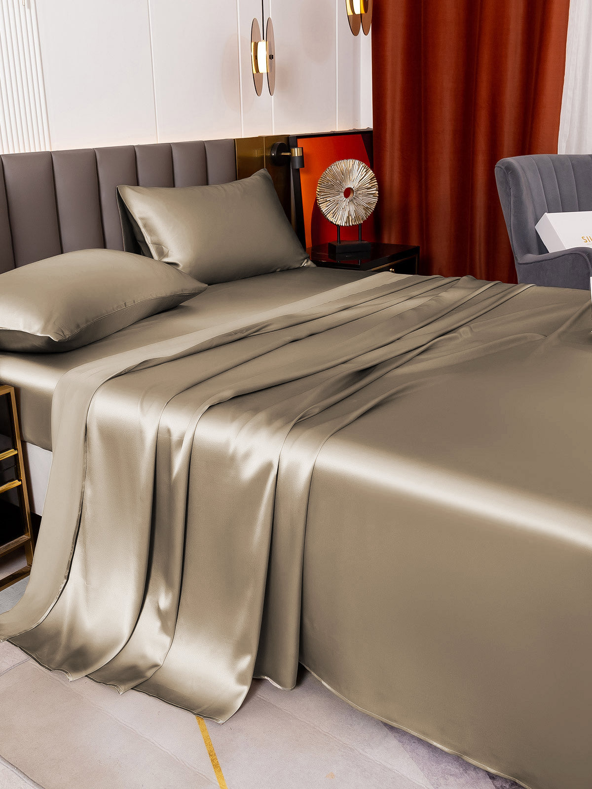 [Khaki] SilkSilky-UK 19Momme Pure Silk Sheet 003