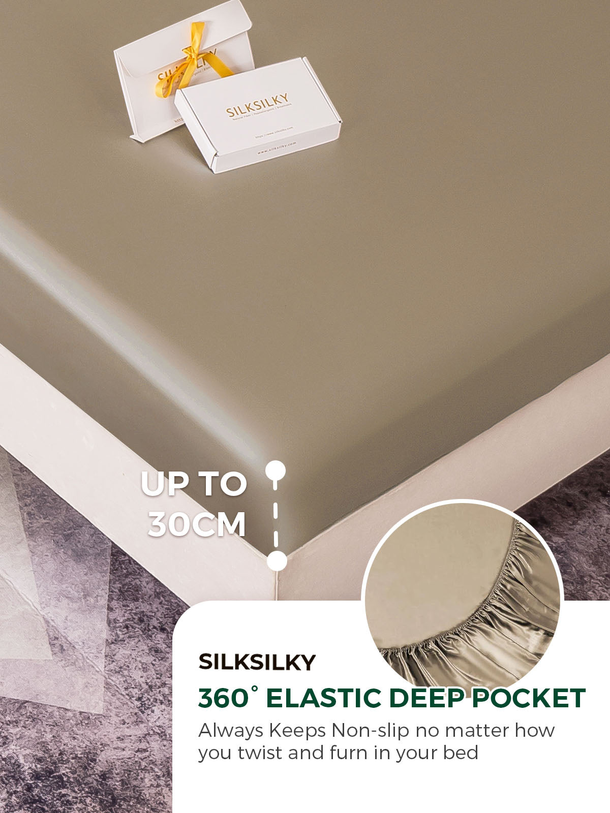 [Khaki] SilkSilky-UK 19Momme Pure Silk Sheet 004