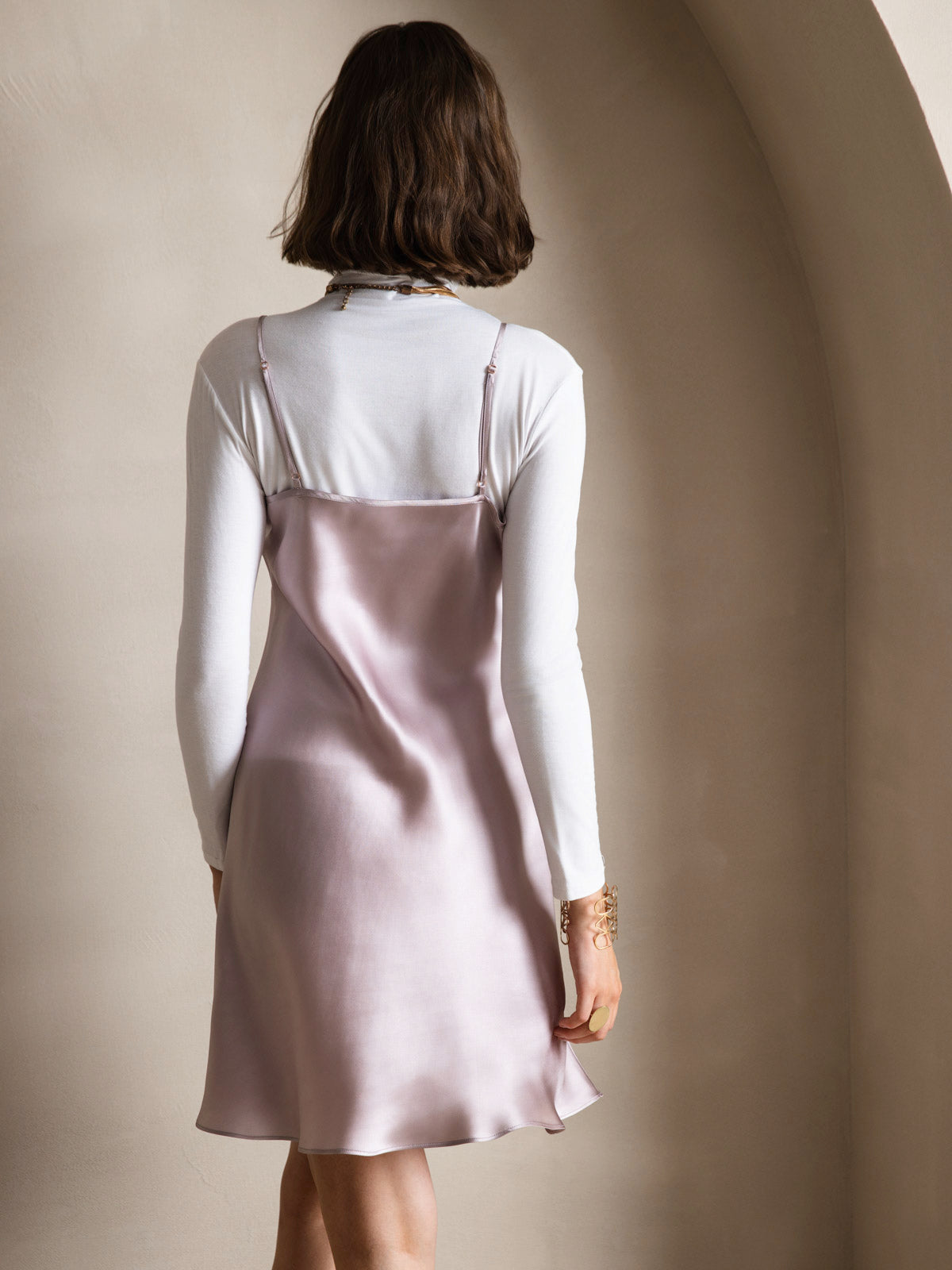 [Lavender] SilkSilky-UK Pure Silk Sleeveless V Neck Dress 002