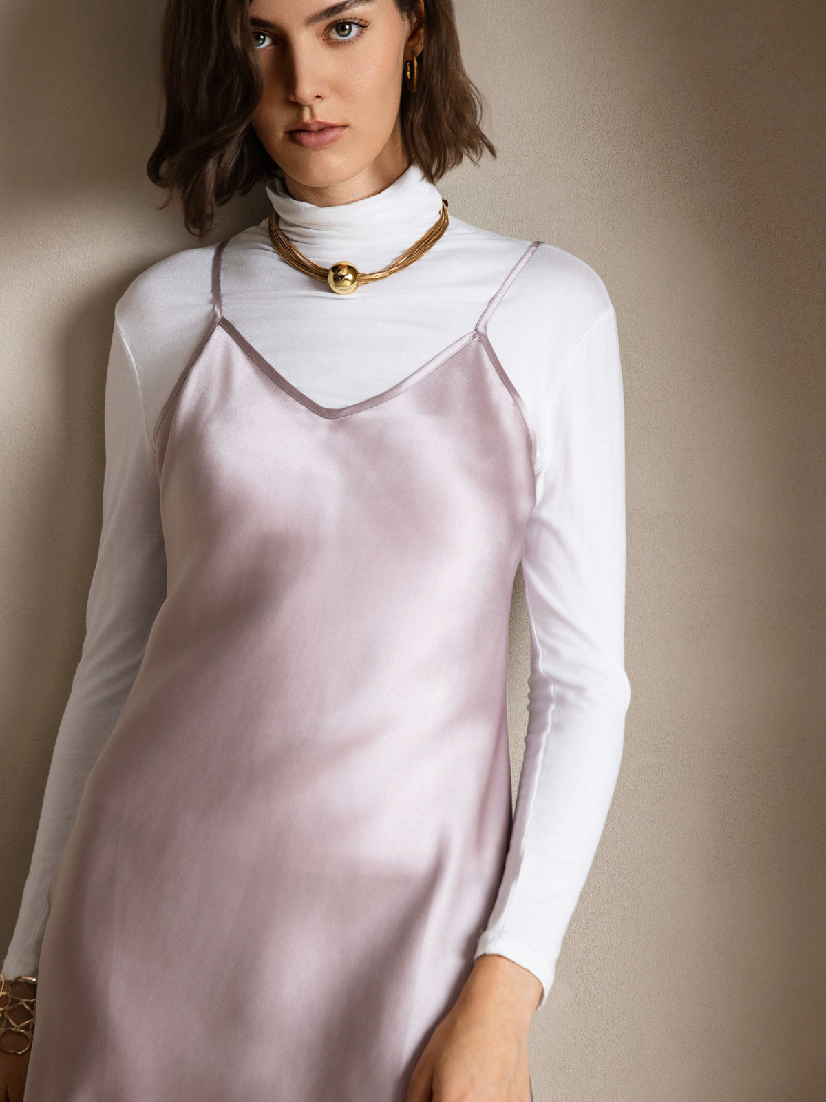[Lavender] SilkSilky-UK Pure Silk Sleeveless V Neck Dress 003