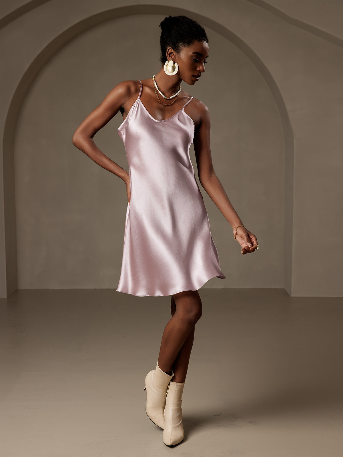 [Lavender] SilkSilky-UK Pure Silk Sleeveless V Neck Dress 006