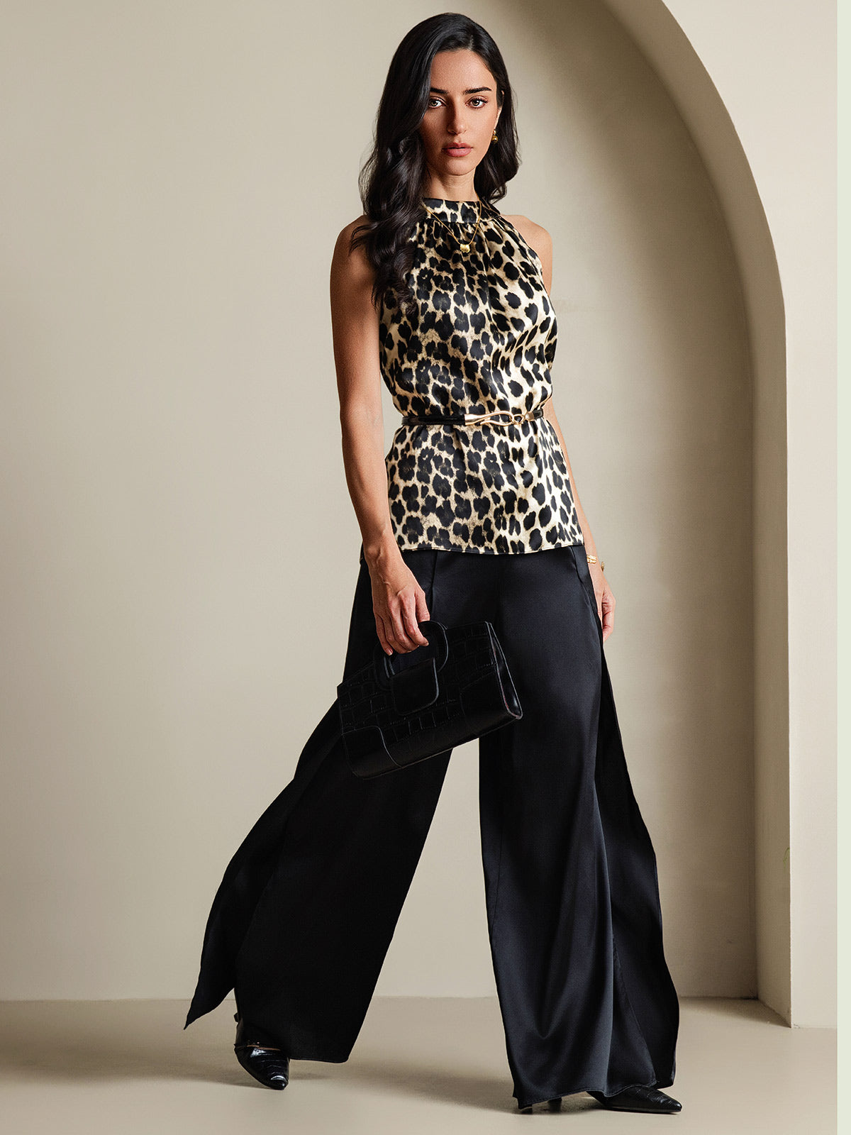 [Leopard] SilkSilky-UK 19Momme Silk Sleeveless Womens T-Shirt 001