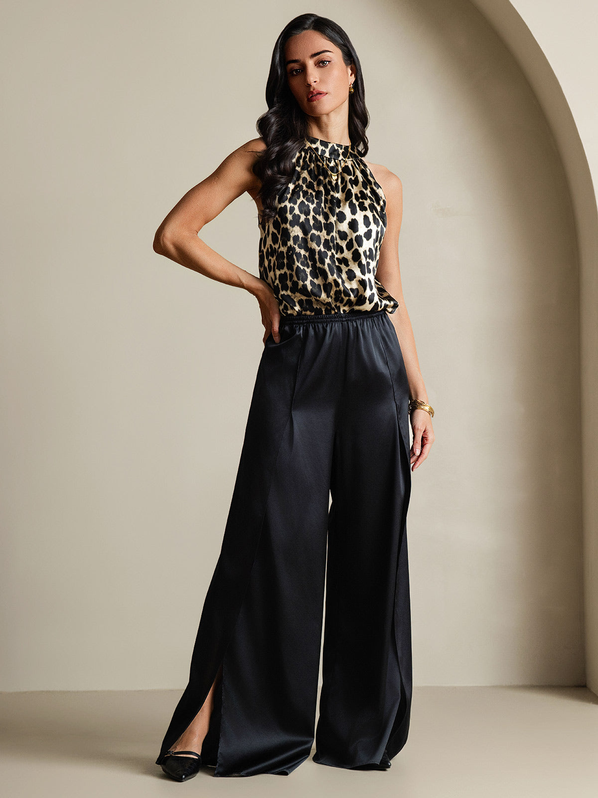 [Leopard] SilkSilky-UK 19Momme Silk Sleeveless Womens T-Shirt 007