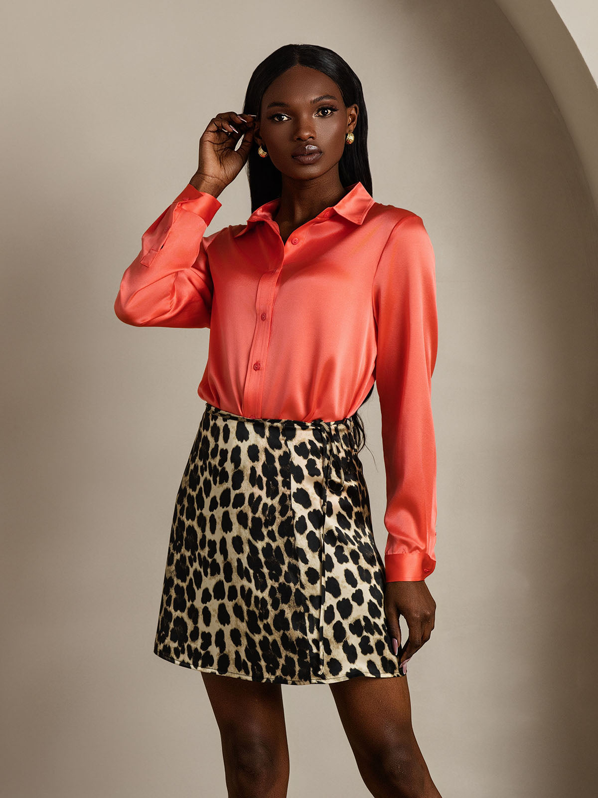 [Leopard] SilkSilky-UK Pure Silk Skirt 008
