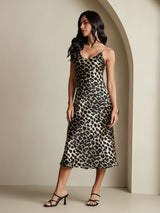 [Leopard] SilkSilky-UK Spaghetti Strap V Neck Dress 007