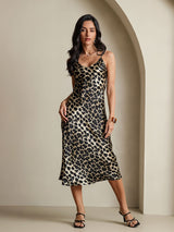[Leopard] SilkSilky-UK Spaghetti Strap V Neck Dress 011