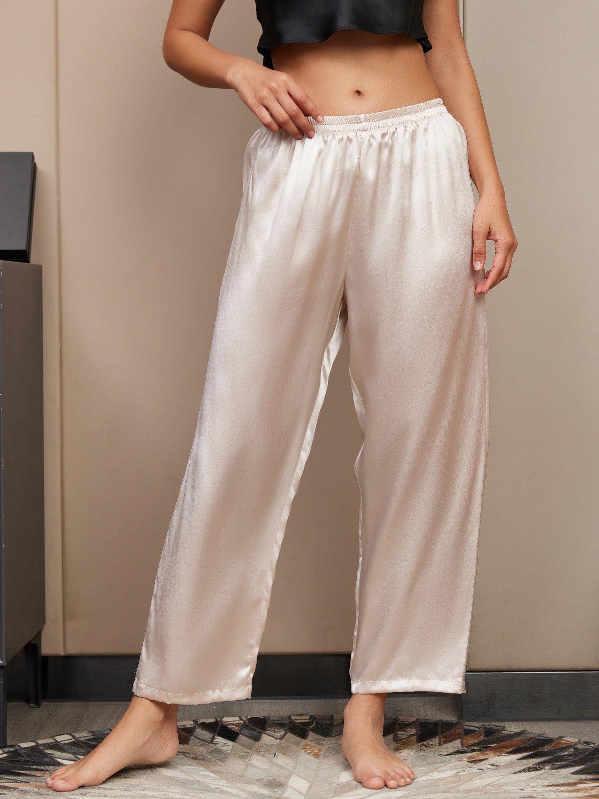 [Light Beige] SilkSilky-UK Pure Silk Womens Sleep Bottoms 001