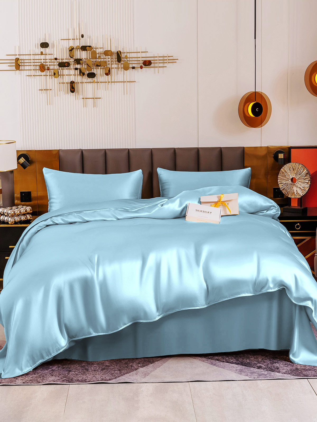 [Light Blue] SilkSilky-UK 19Momme Pure Silk Bedding Set 002
