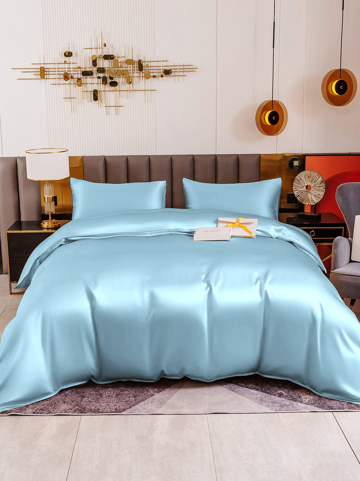 [Light Blue] SilkSilky-UK 19Momme Pure Silk Bedding Set 002
