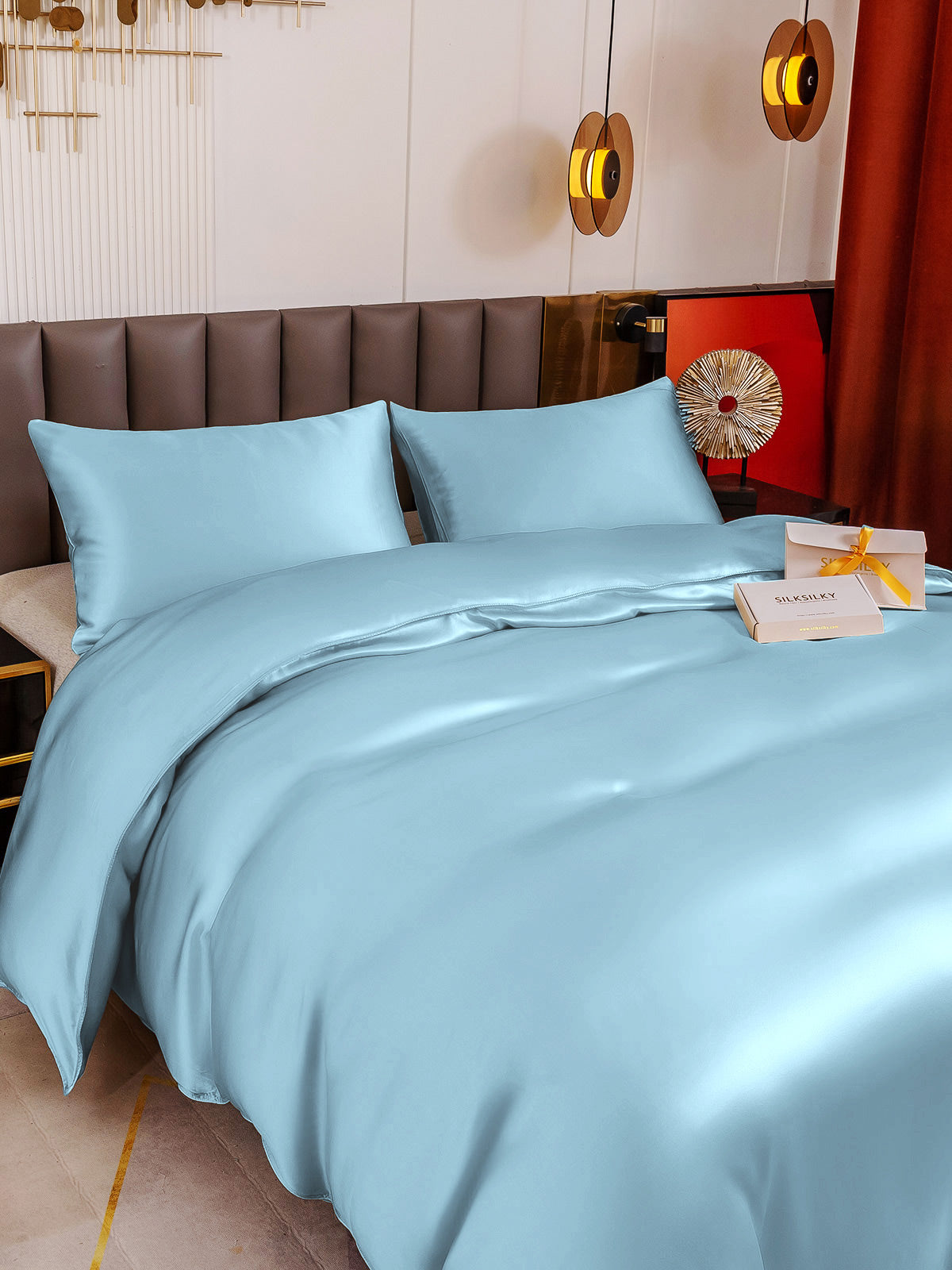 [Light Blue] SilkSilky-UK 19Momme Pure Silk Bedding Set 004