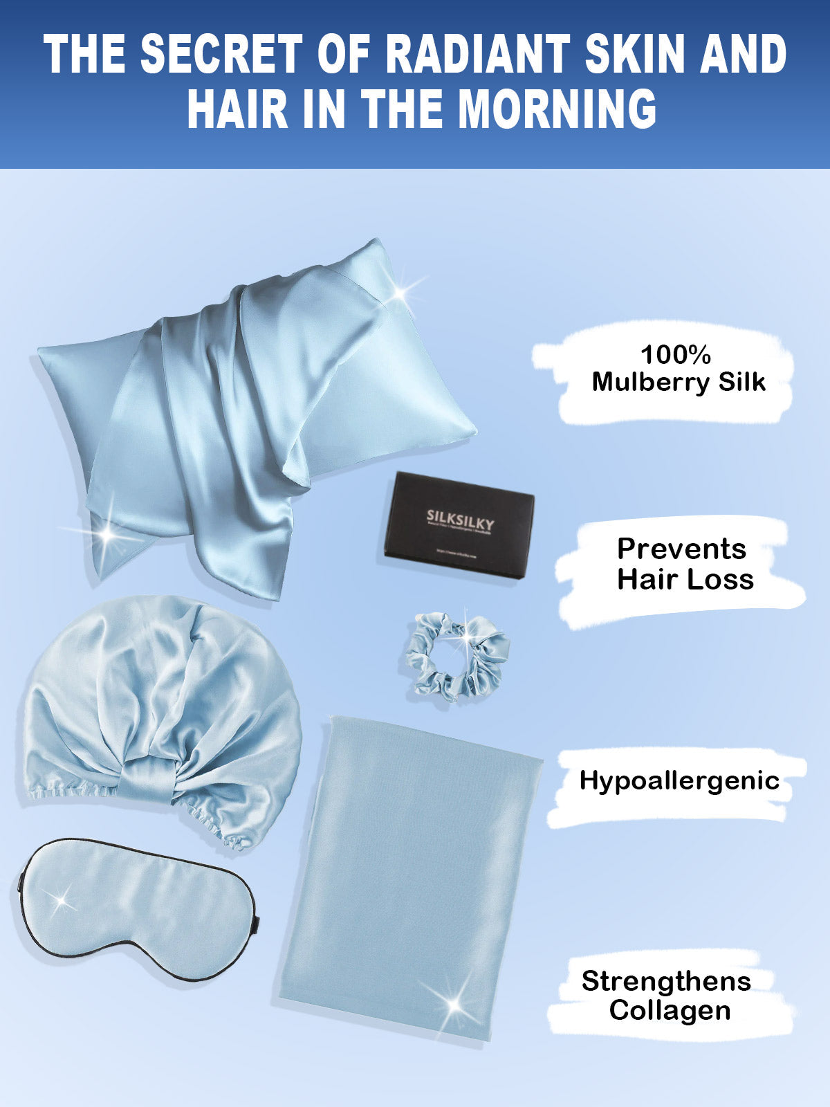 [Light Blue] SilkSilky-UK 19Momme Pure Silk Pillowcase Set 002