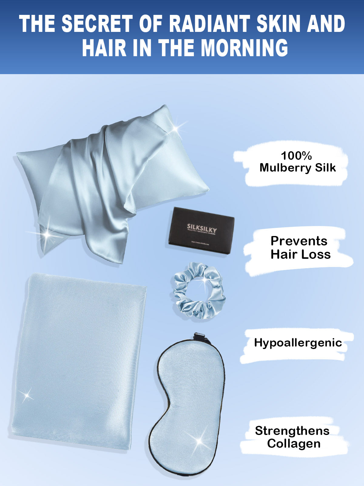 [Light Blue] SilkSilky-UK 19Momme Pure Silk Pillowcase Set 002