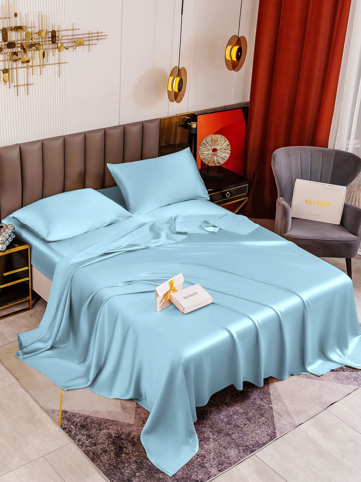 [Light Blue] SilkSilky-UK 19Momme Pure Silk Sheet 001