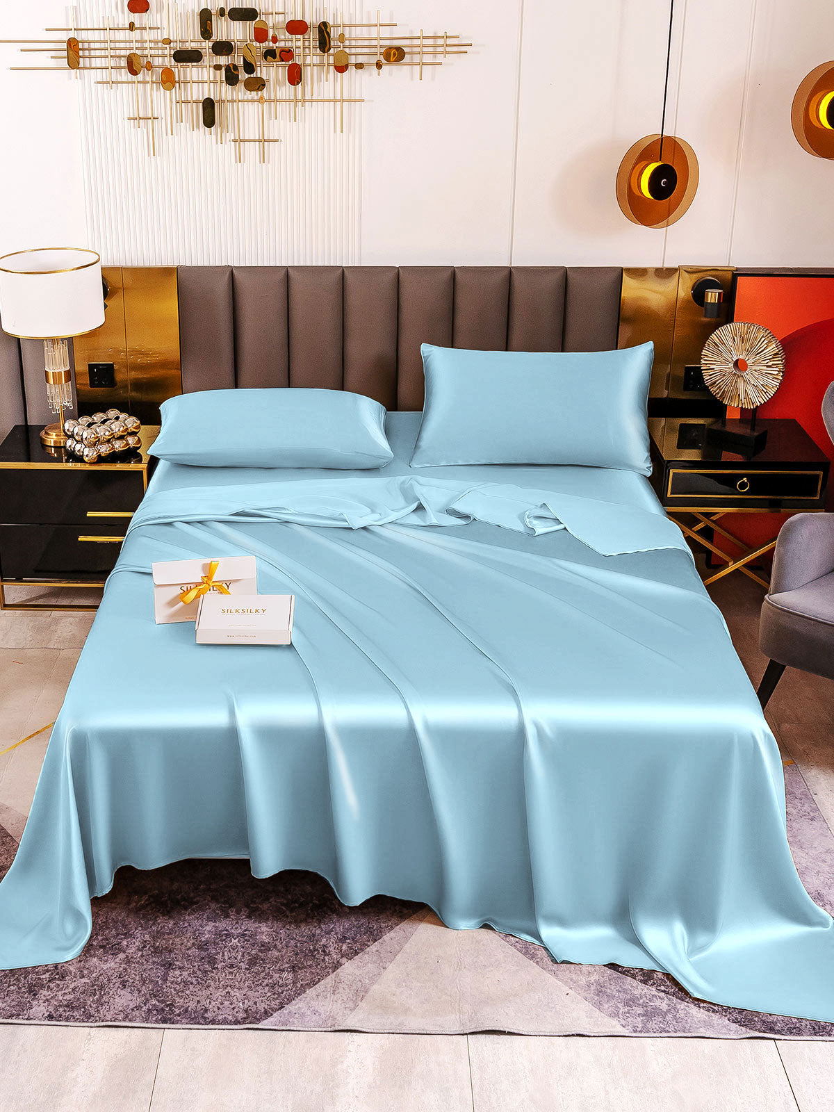 [Light Blue] SilkSilky-UK 19Momme Pure Silk Sheet 002