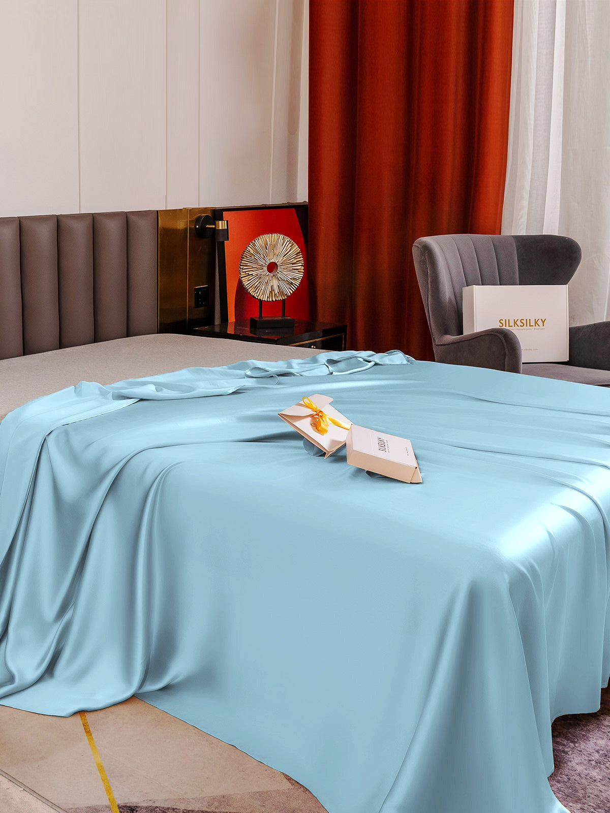 [Light Blue] SilkSilky-UK 19Momme Pure Silk Sheet 003