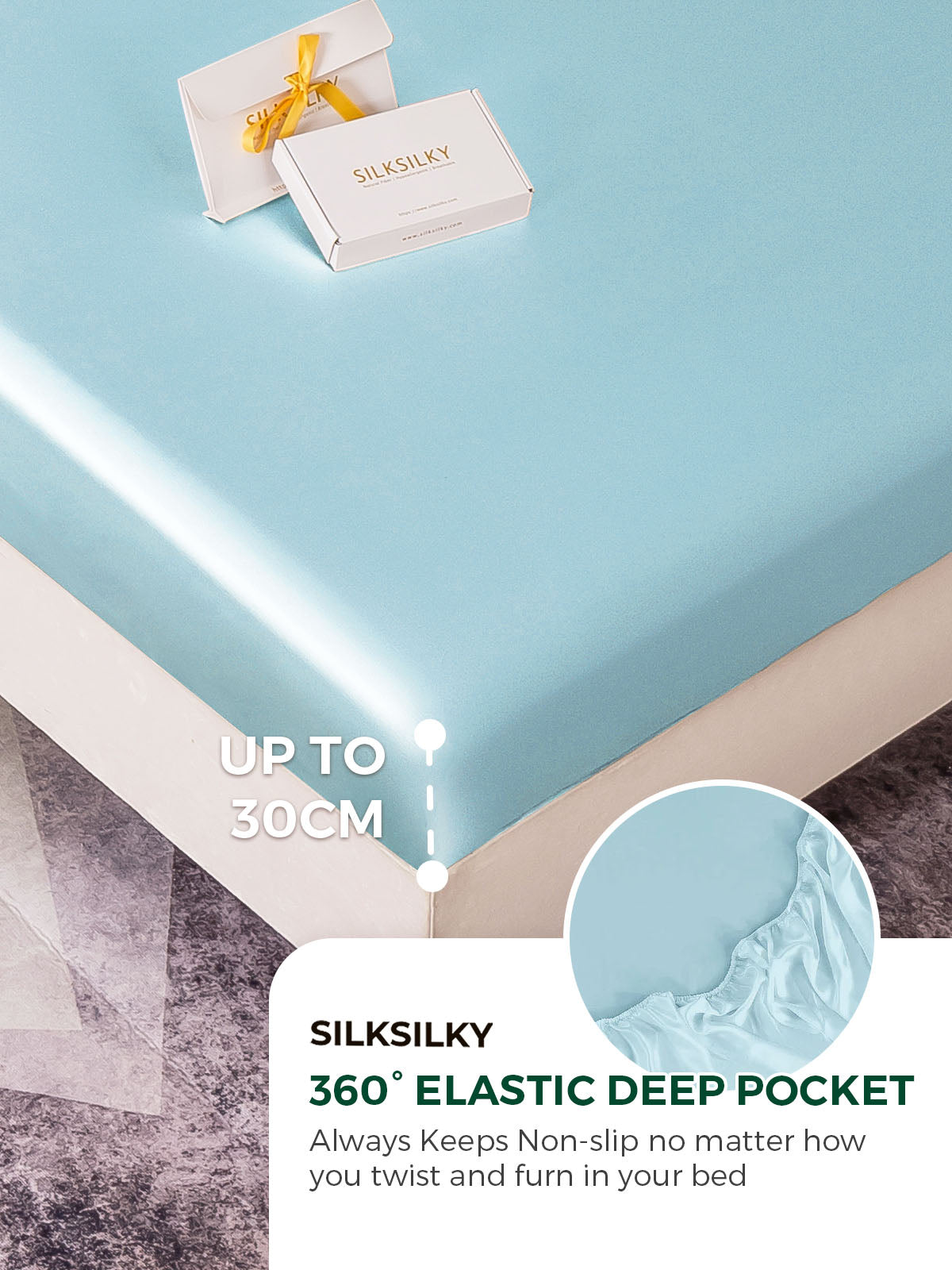[Light Blue] SilkSilky-UK 19Momme Pure Silk Sheet 004