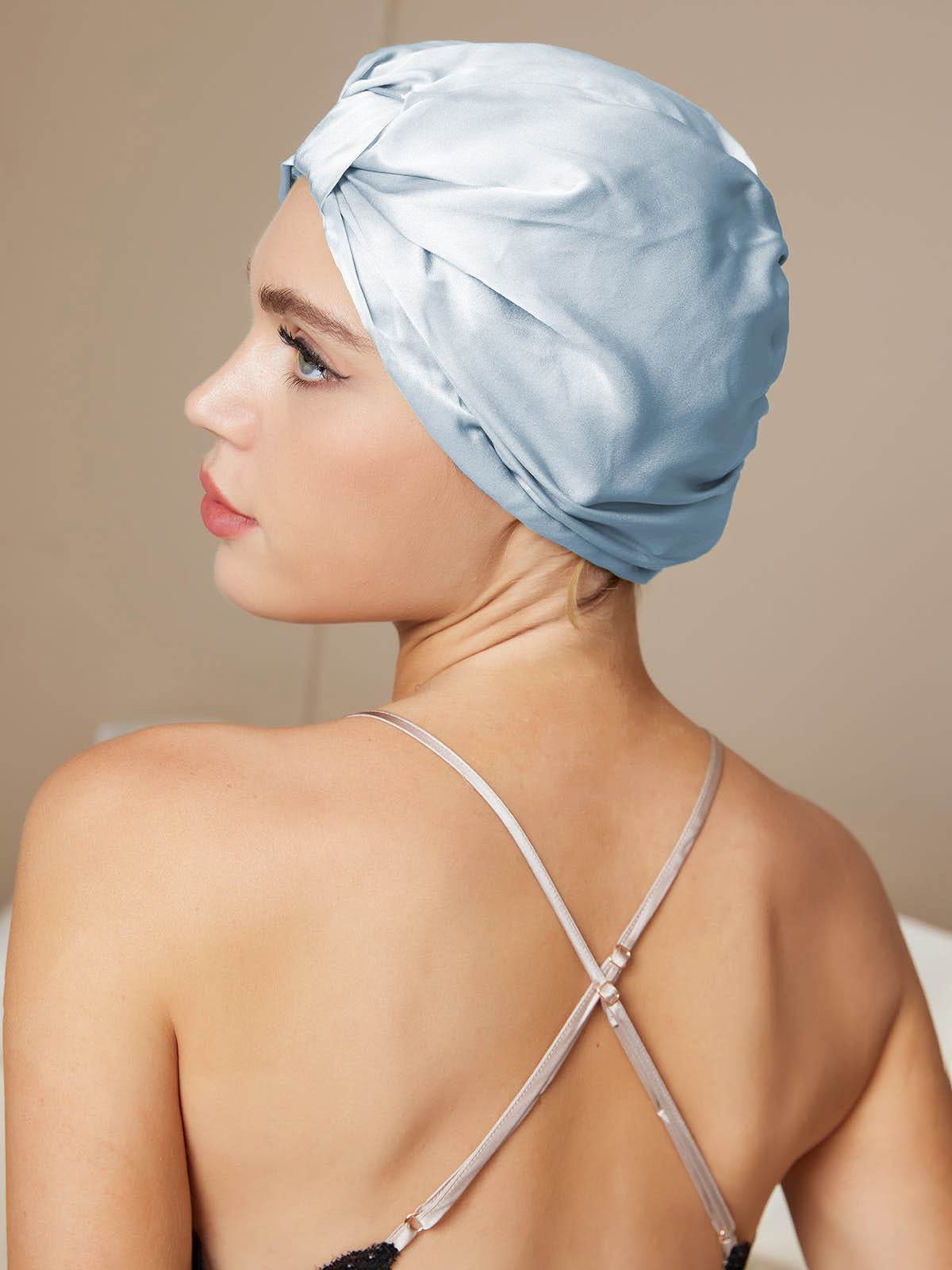 [Light Blue] SilkSilky-UK Pure Silk Sleep Cap 002