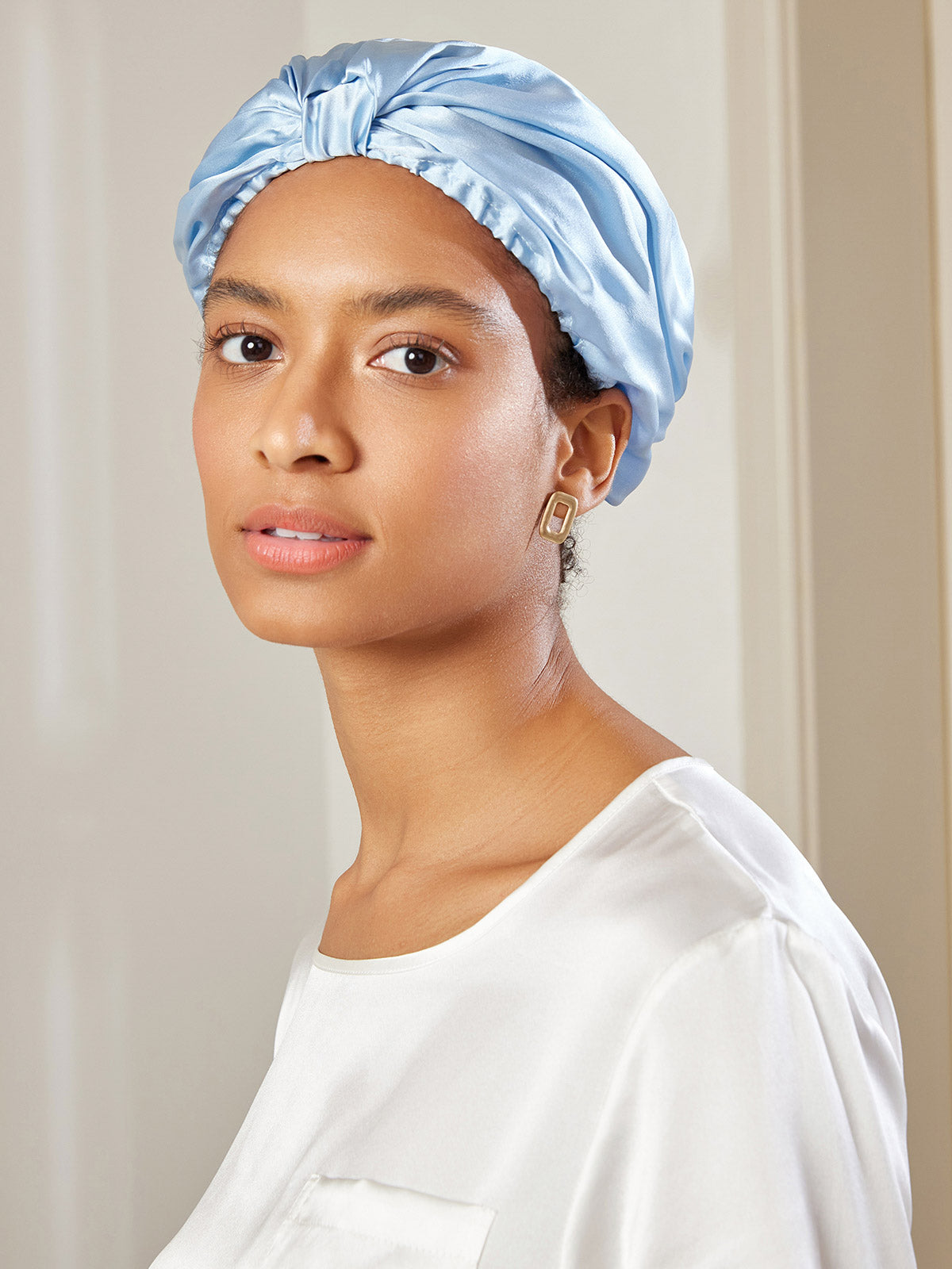 [Light Blue] SilkSilky-UK Pure Silk Sleep Cap 002