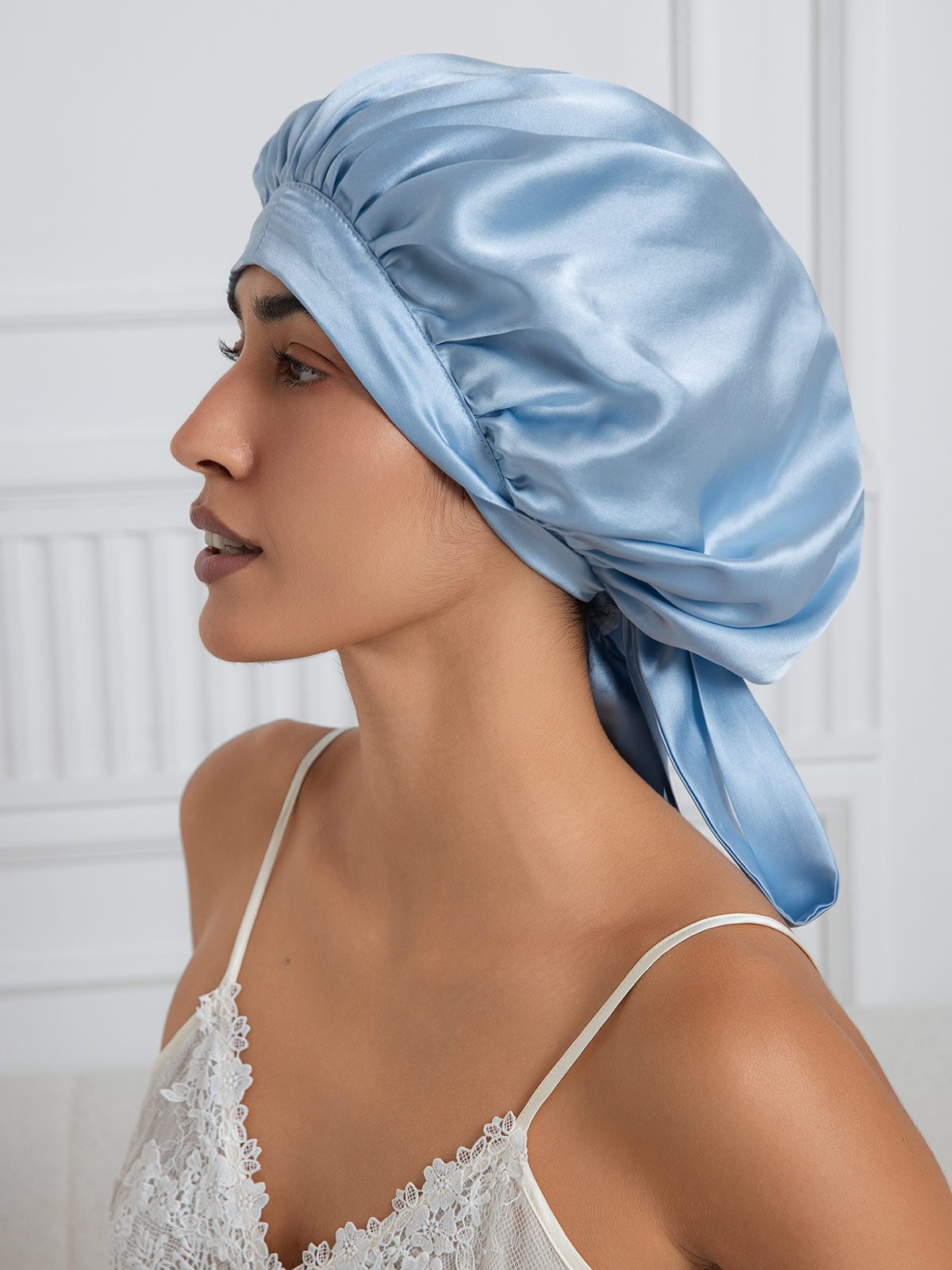 [Light Blue] SilkSilky-UK Pure Silk Sleep Cap 002