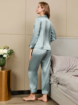 [Light Blue] SilkSilky-UK Long Sleeve Lapel Collar Women's Pyjamas 002