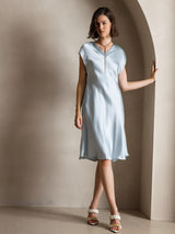 [Light Blue] SilkSilky-UK Cap Sleeve V Neck Dress 001