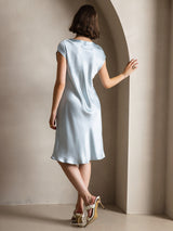 [Light Blue] SilkSilky-UK Cap Sleeve V Neck Dress 002