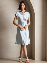 [Light Blue] SilkSilky-UK Cap Sleeve V Neck Dress 005
