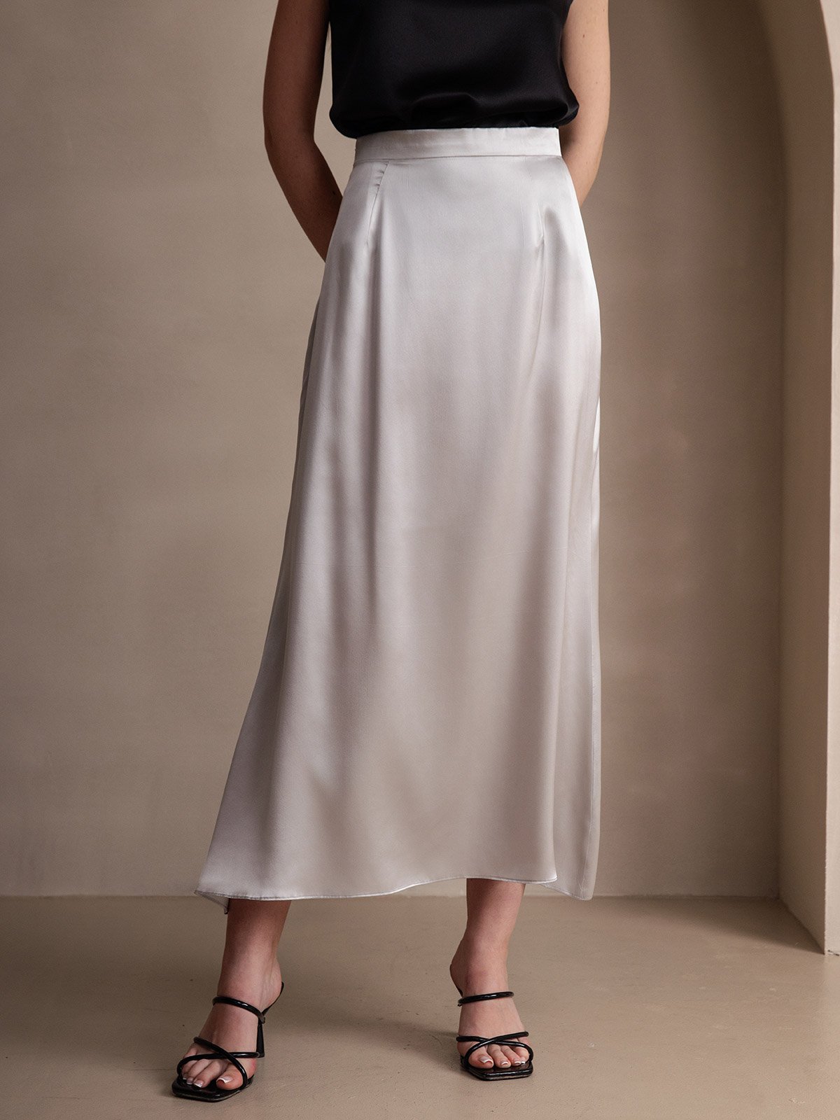 [Light Gray] SilkSilky-UK 19Momme Silk Skirt 001