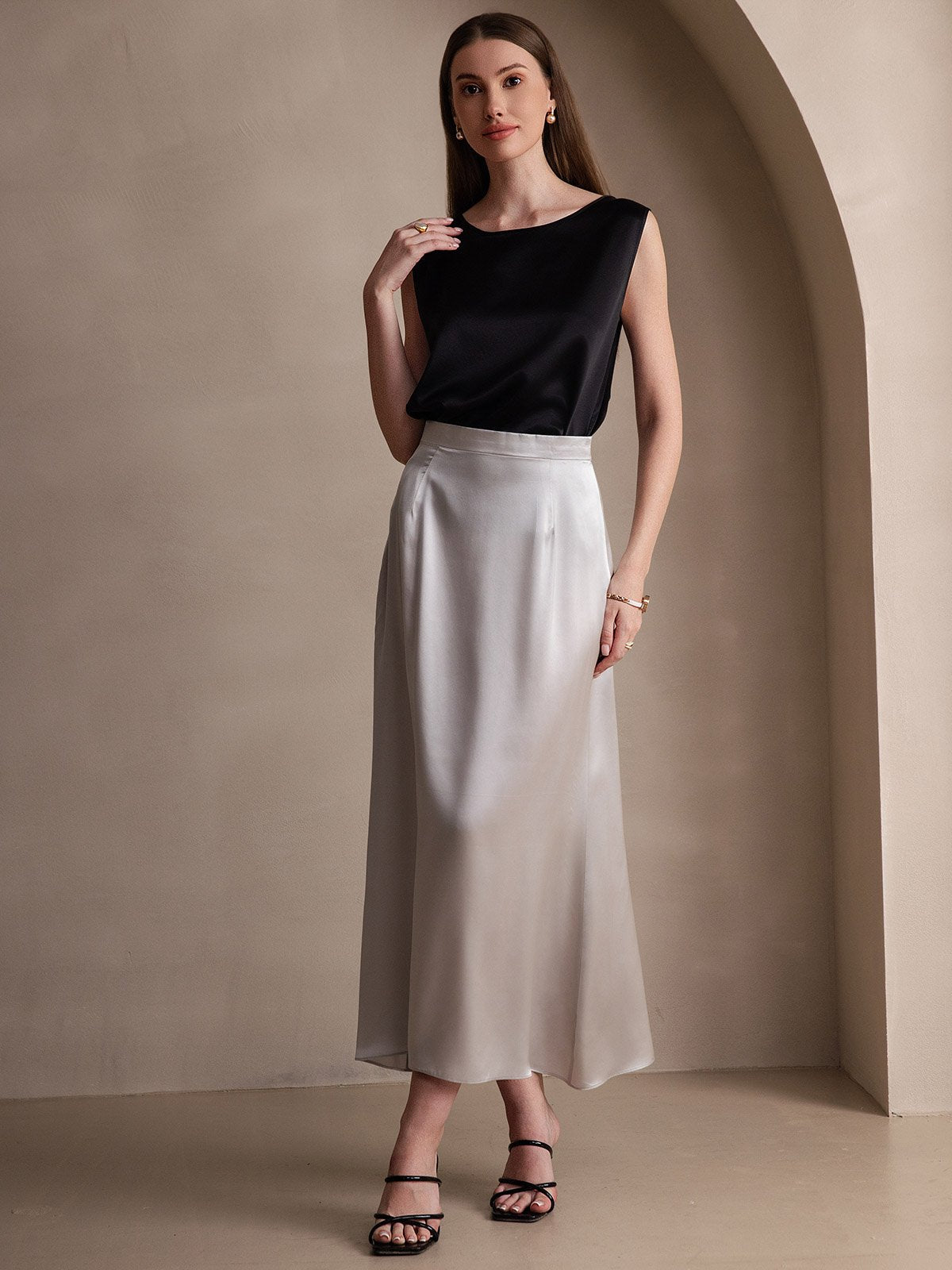 [Light Gray] SilkSilky-UK 19Momme Silk Skirt 004