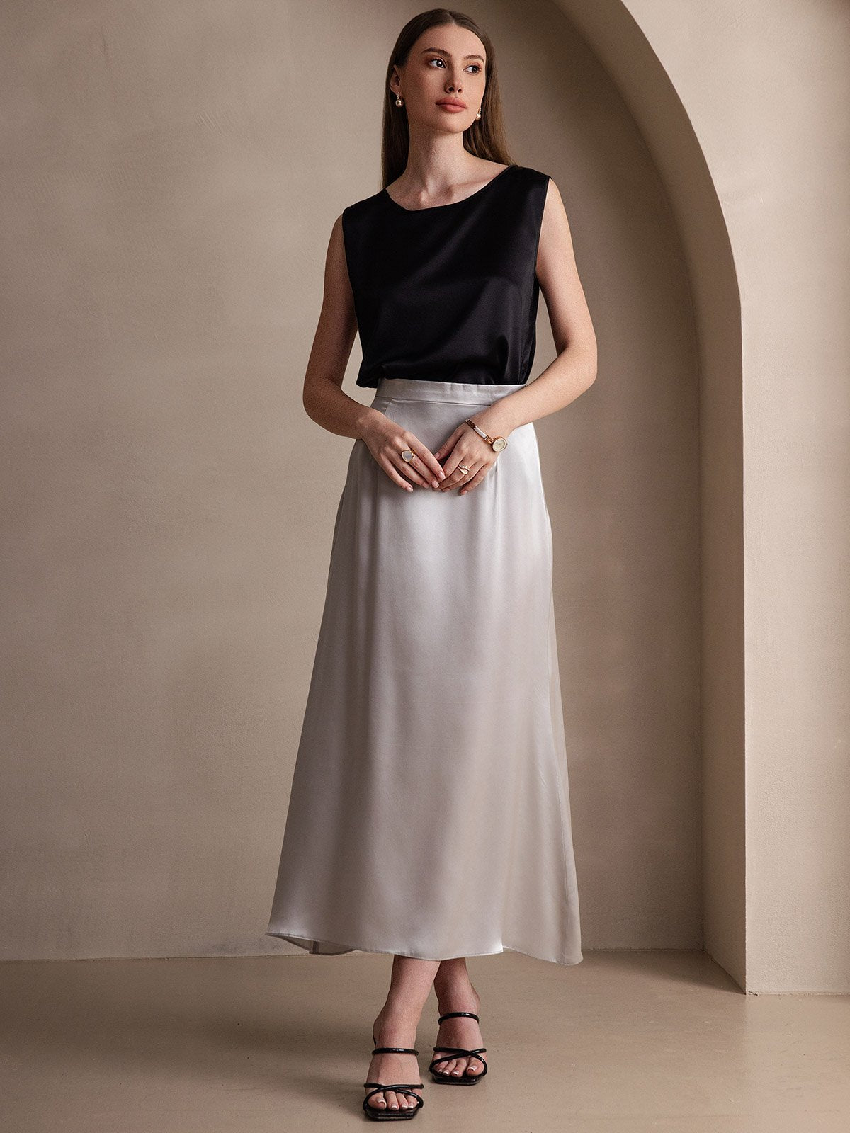 [Light Gray] SilkSilky-UK 19Momme Silk Skirt 005