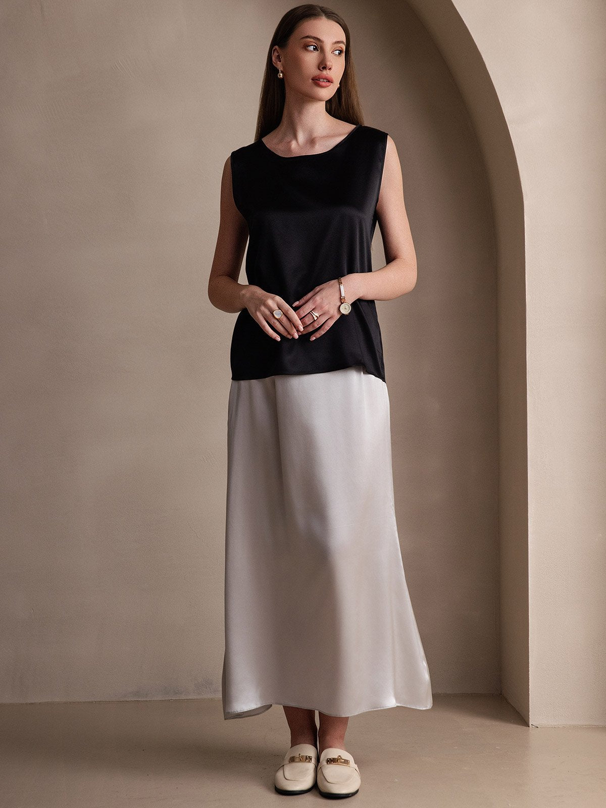 [Light Gray] SilkSilky-UK 19Momme Silk Skirt 006