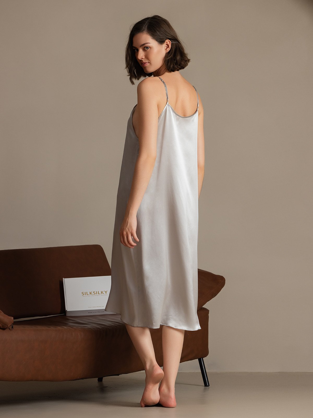 [Light Gray] SilkSilky-UK 19Momme Silk Sleeveless Dress 002