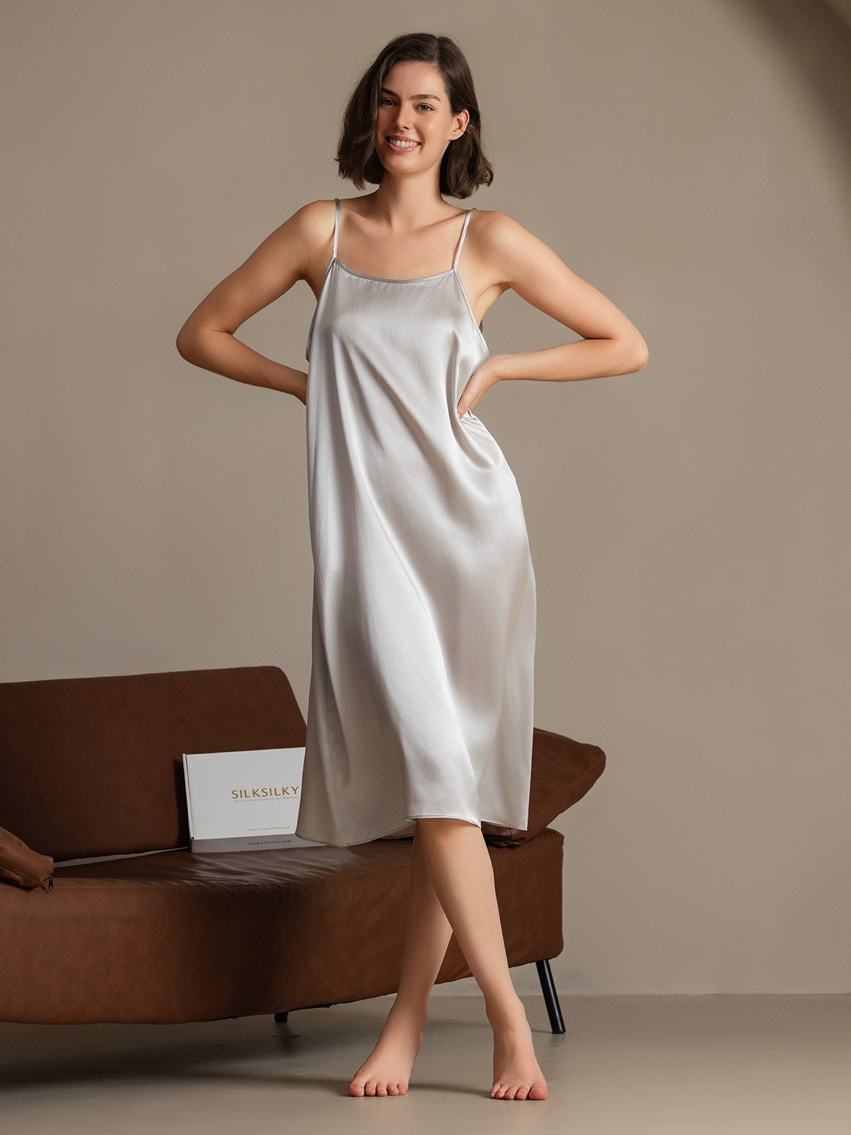 [Light Gray] SilkSilky-UK 19Momme Silk Sleeveless Dress 003