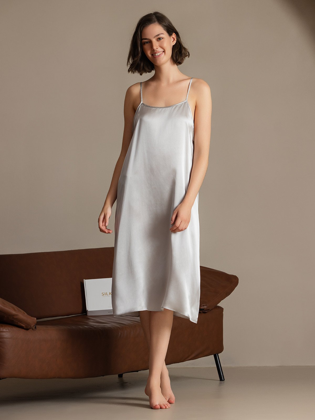 [Light Gray] SilkSilky-UK 19Momme Silk Sleeveless Dress 004