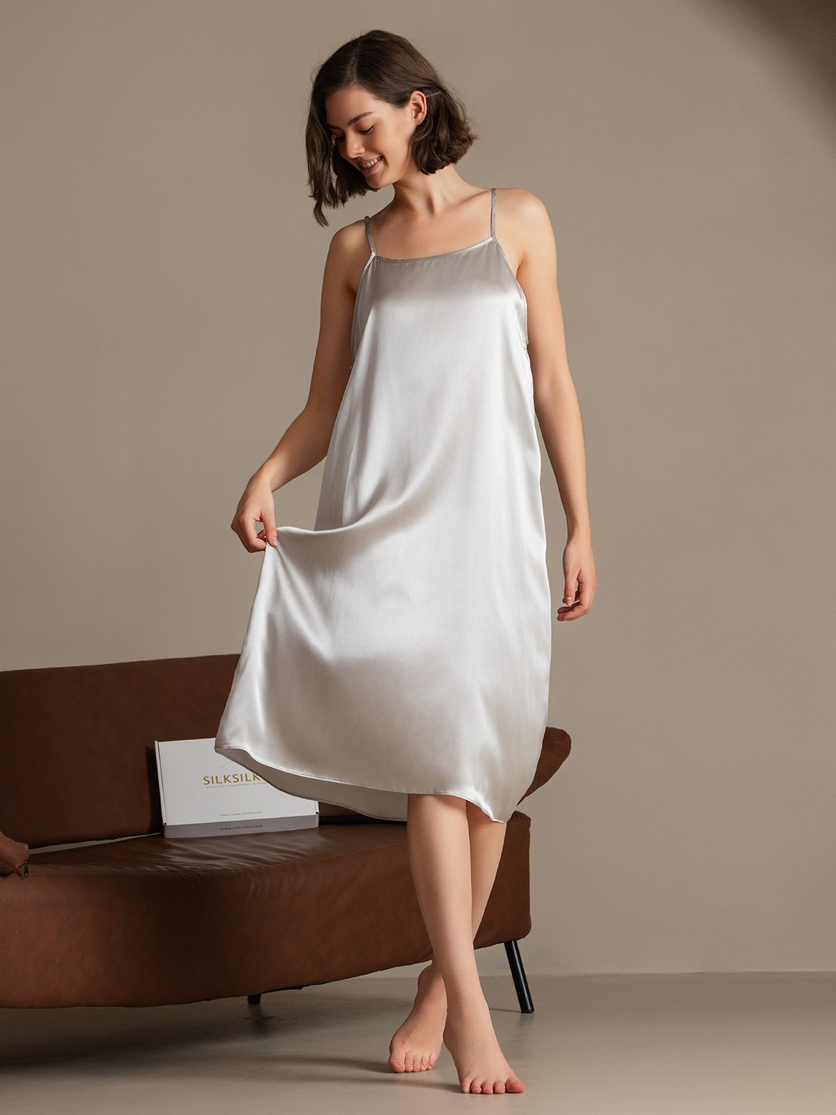 [Light Gray] SilkSilky-UK 19Momme Silk Sleeveless Dress 005