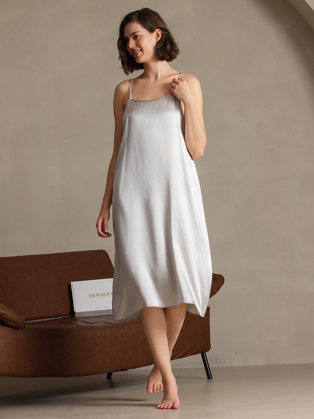 [Light Gray] SilkSilky-UK 19Momme Silk Sleeveless Dress 006