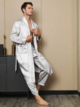 [Light Gray] SilkSilky-UK 19Momme Pure Silk Long Sleeve Mens Robe 005