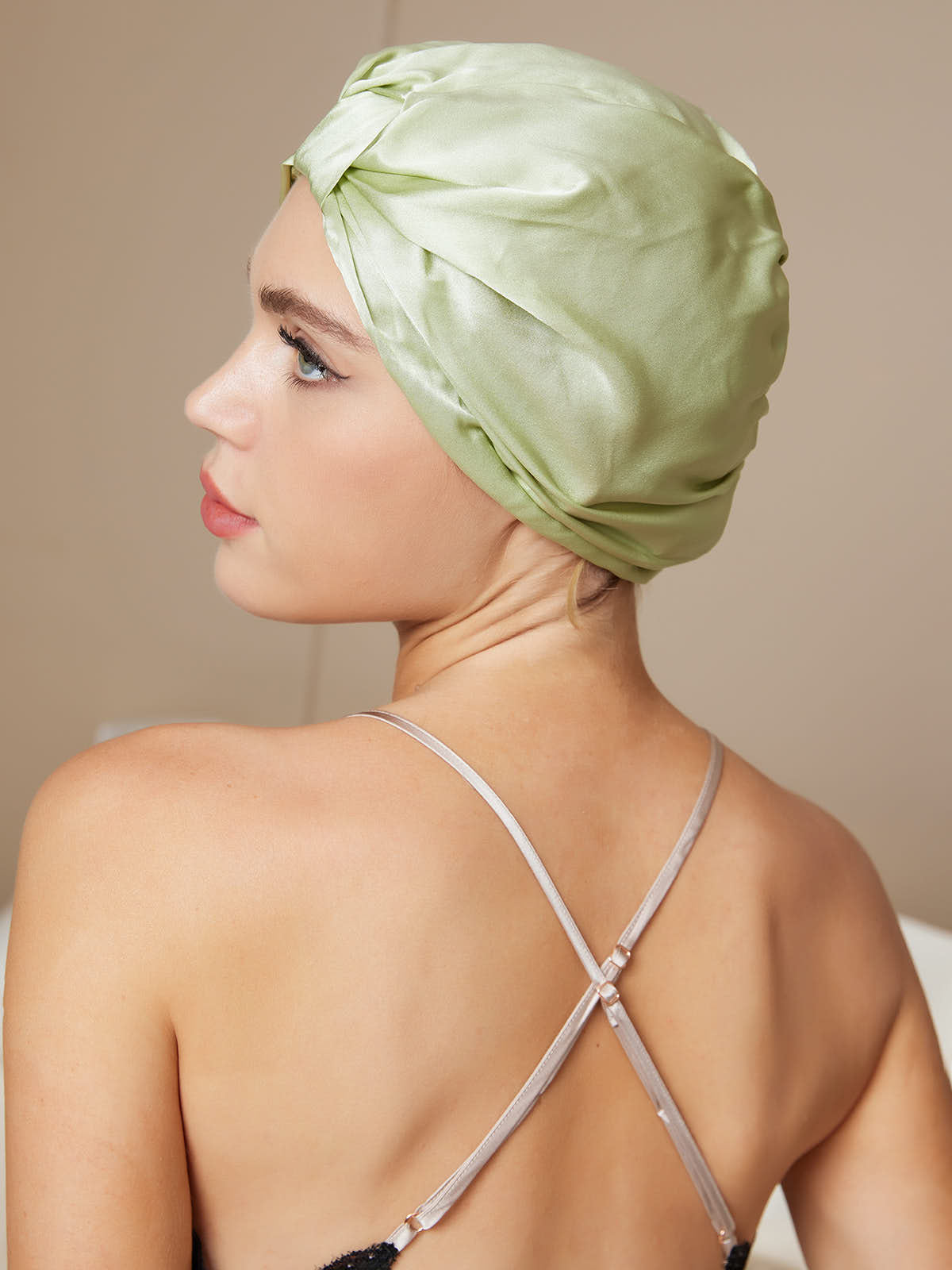 [Light Green] SilkSilky-UK Pure Silk Sleep Cap 004